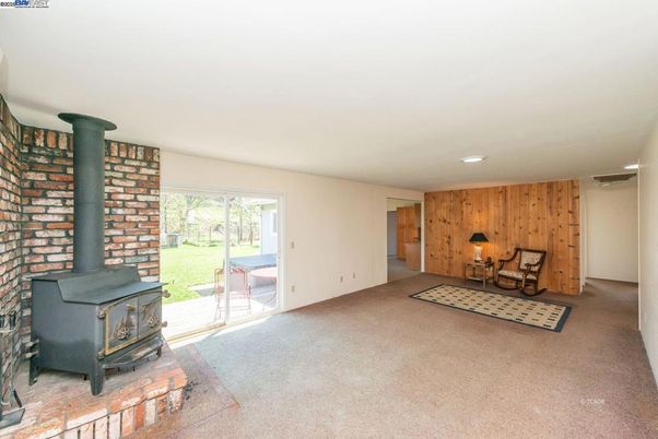 Empty room, Fireplace, Interior, Recessed Lighting, Wooden Walls