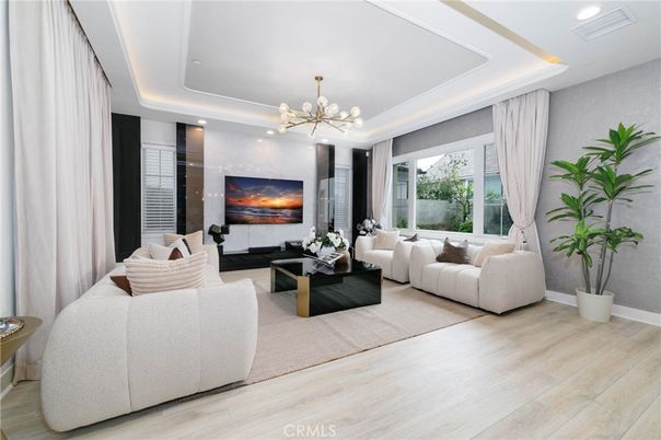 Interior, Living room, Pendant Lights, Recessed Lighting, Wood Texture Flooring