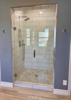 Bathroom, Glass Shower, Interior, Wood Texture Flooring