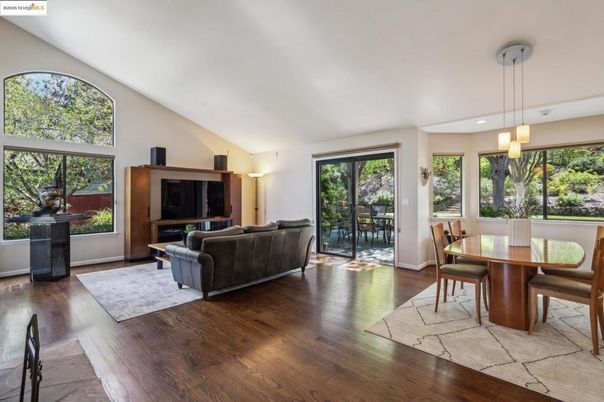 Dining room, Interior, Living room, Pendant Lights, Wood Texture Flooring