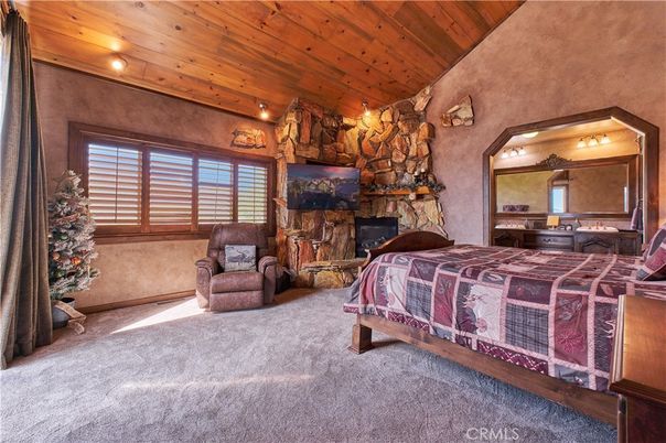 Bedroom, Fireplace, Interior, Wooden Ceilings