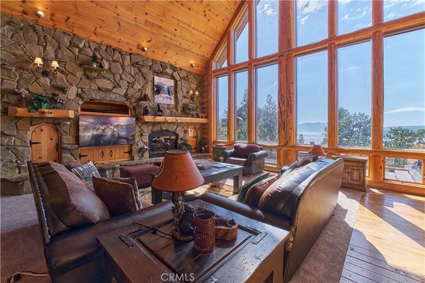 Fireplace, Interior, Living room, Stone Walls, Wooden Ceilings, Wood Texture Flooring