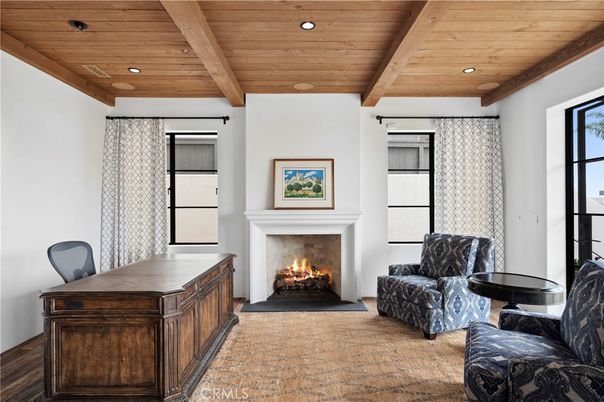 Fireplace, Interior, Recessed Lighting, Wooden Beams, Wooden Ceilings, Wood Texture Flooring
