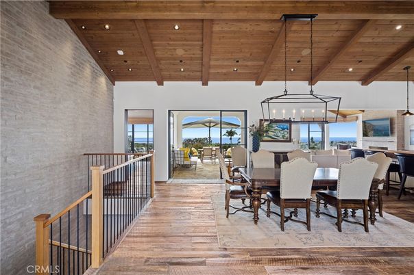 Dining room, Interior, Pendant Lights, Recessed Lighting, Wooden Beams, Wooden Ceilings, Wood Texture Flooring