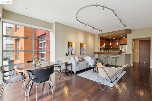 Dining room, Interior, Kitchen, Living room, Recessed Lighting, Stainless Steel Appliances, Wood Texture Flooring