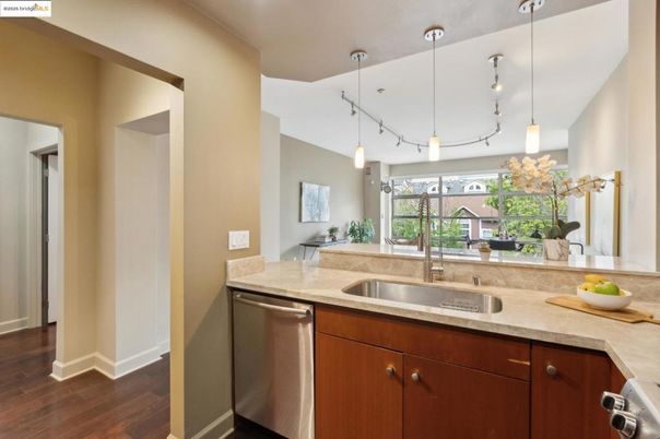 Interior, Kitchen, Pendant Lights, Stainless Steel Appliances, Wood Texture Flooring
