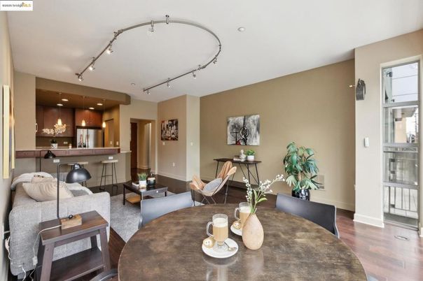 Dining room, Interior, Kitchen, Living room, Recessed Lighting, Wood Texture Flooring