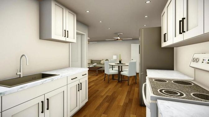 Dining room, Interior, Kitchen, Recessed Lighting, Wood Texture Flooring