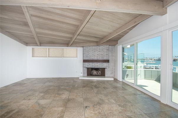 Empty room, Fireplace, Interior, Stone Walls, Water, Wooden Beams, Wooden Ceilings