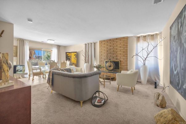 Dining room, Fireplace, Interior, Living room, Stone Walls