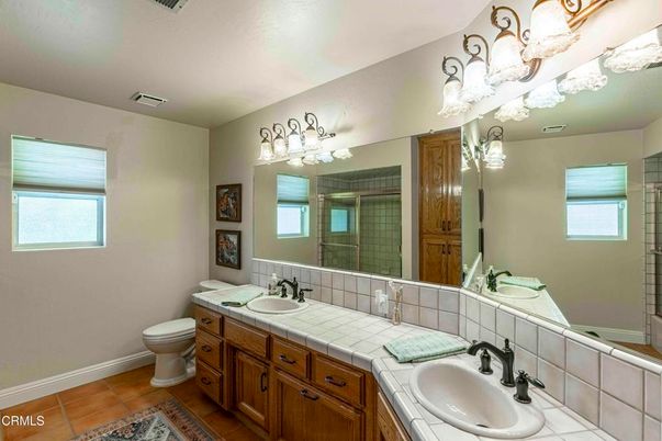 Bathroom, Dual Sink Vanities, Glass Shower, Interior, Tile Countertops