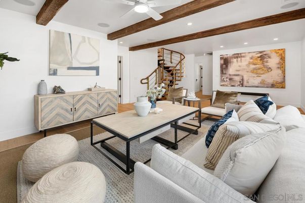 Interior, Living room, Recessed Lighting, Wooden Beams