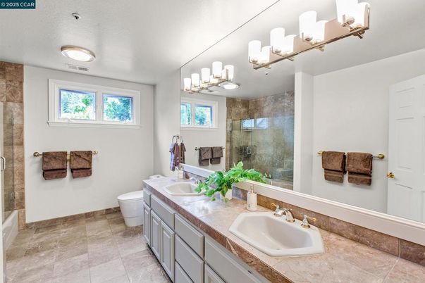 Bathroom, Dual Sink Vanities, Glass Shower, Interior, Tile Countertops