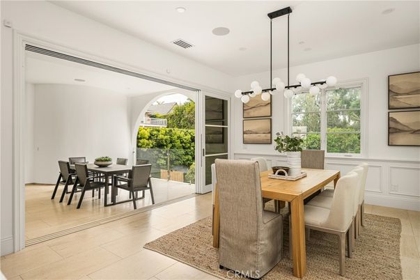 Dining room, Interior, Pendant Lights, Recessed Lighting, Wood Texture Flooring
