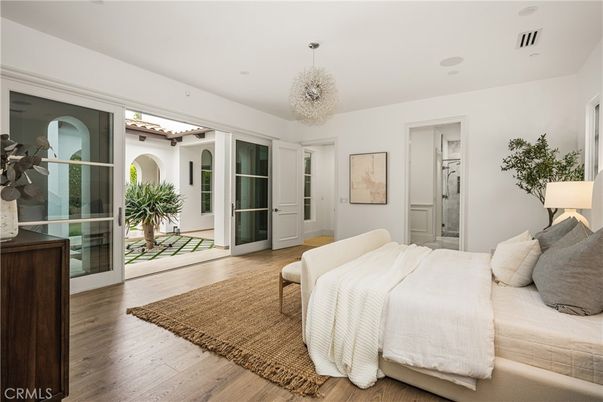 Bedroom, Chandelier, Interior, Wood Texture Flooring