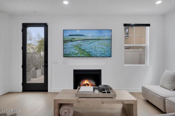 Fireplace, Interior, Recessed Lighting, Wood Texture Flooring