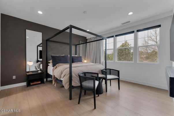 Bedroom, Interior, Recessed Lighting, Wood Texture Flooring