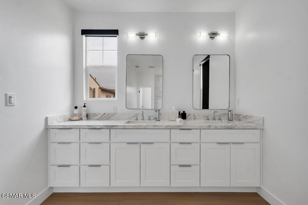 Bathroom, Dual Sink Vanities, Interior, Wood Texture Flooring