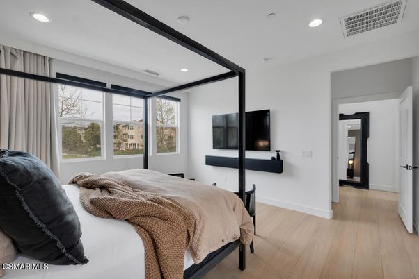 Bedroom, Interior, Recessed Lighting, Wood Texture Flooring