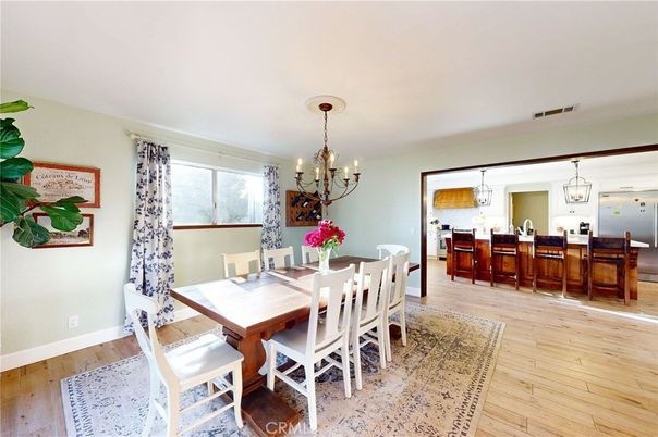 Chandelier, Dining room, Interior, Pendant Lights, Wood Texture Flooring