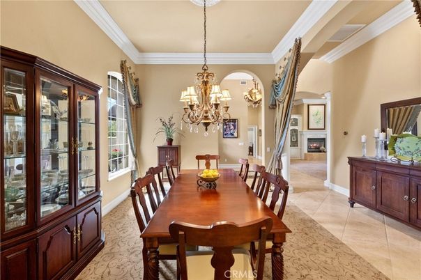 Chandelier, Dining room, Fireplace, Interior