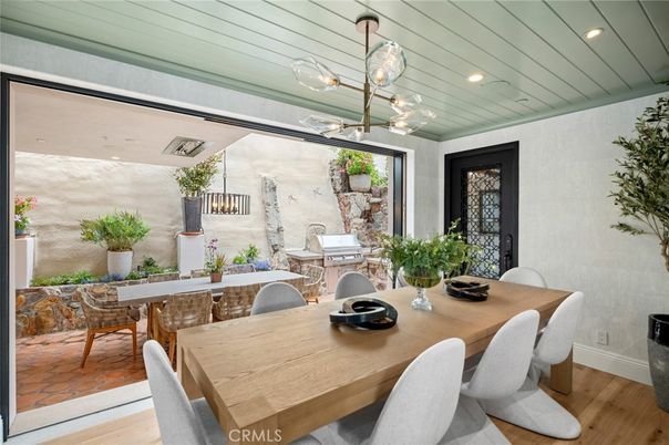 Dining room, Interior, Pendant Lights, Recessed Lighting, Wood Texture Flooring