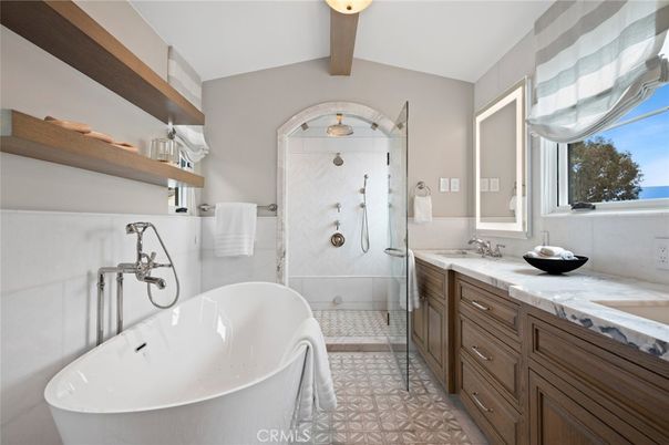 Bathroom, Dual Sink Vanities, Free Standing Baths, Glass Shower, Interior