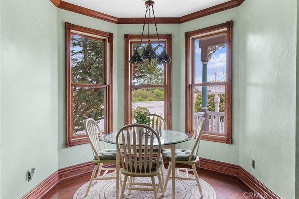 Dining room, Interior, Pendant Lights, Wood Texture Flooring