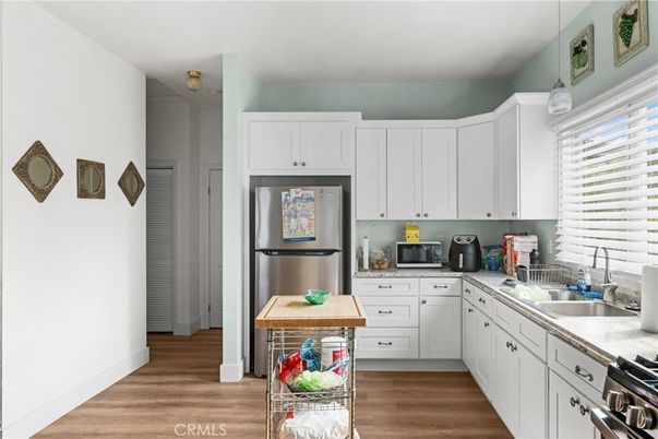 Interior, Kitchen, Stainless Steel Appliances, Wood Texture Flooring