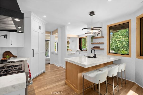 Interior, Kitchen, Pendant Lights, Recessed Lighting, Wood Texture Flooring
