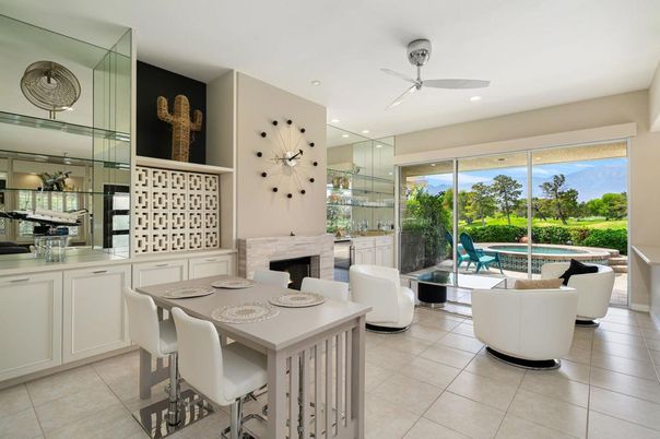 Dining room, Fireplace, Interior, Living room, Recessed Lighting