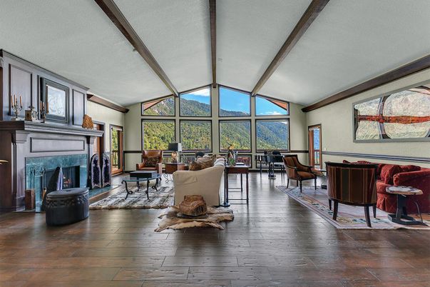 Dining room, Fireplace, Interior, Living room, Wood Texture Flooring