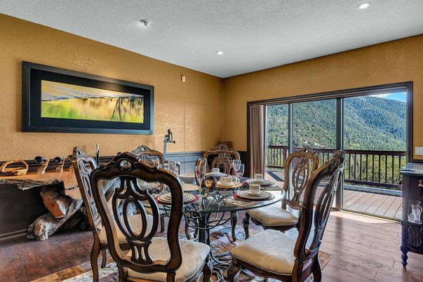 Dining room, Interior, Recessed Lighting, Wood Texture Flooring