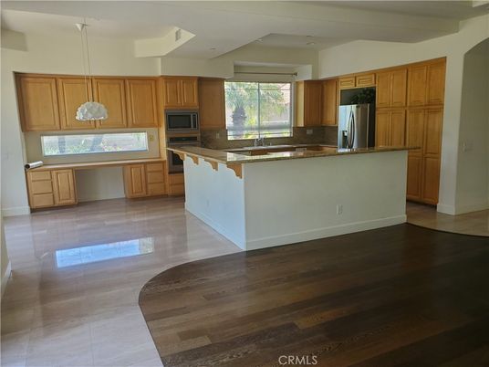 Interior, Kitchen, Pendant Lights, Stainless Steel Appliances, Wood Texture Flooring