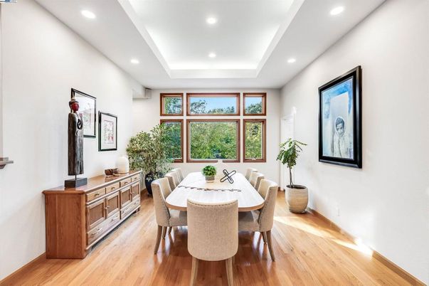Dining room, Interior, Recessed Lighting, Wood Texture Flooring