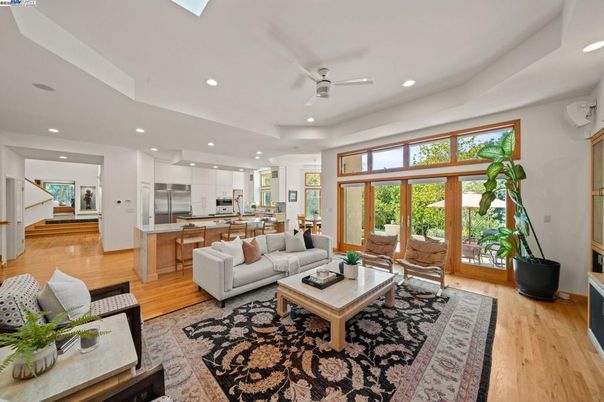 Interior, Kitchen, Living room, Recessed Lighting, Stainless Steel Appliances, Wood Texture Flooring