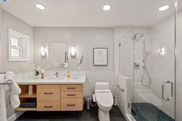 Bathroom, Dual Sink Vanities, Glass Shower, Interior, Recessed Lighting
