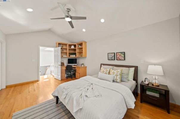 Bedroom, Home Office, Interior, Recessed Lighting, Wood Texture Flooring