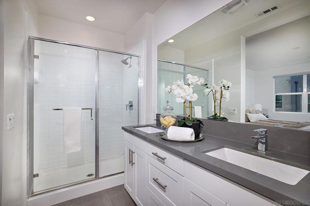 Bathroom, Dual Sink Vanities, Glass Shower, Interior, Recessed Lighting