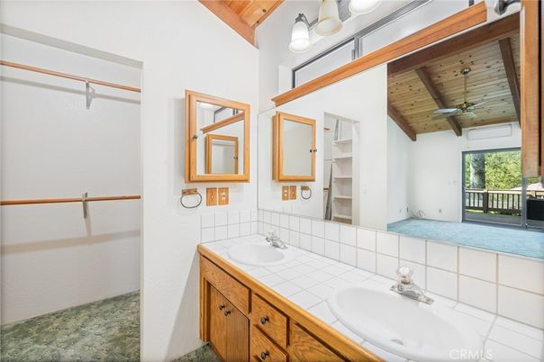 Bathroom, Dual Sink Vanities, Interior, Tile Countertops, Wooden Beams, Wooden Ceilings