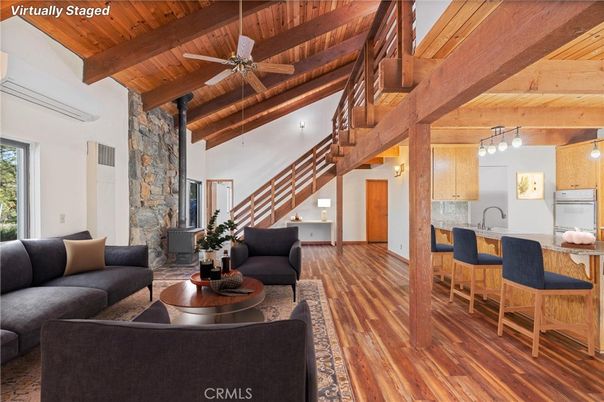Dining room, Fireplace, Interior, Kitchen, Living room, Stone Walls, Wooden Beams, Wooden Ceilings, Wood Texture Flooring