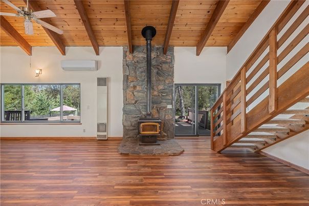 Empty room, Fireplace, Interior, Wooden Beams, Wooden Ceilings, Wood Texture Flooring
