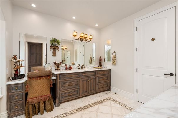 Bathroom, Dual Sink Vanities, Interior, Marble, Recessed Lighting
