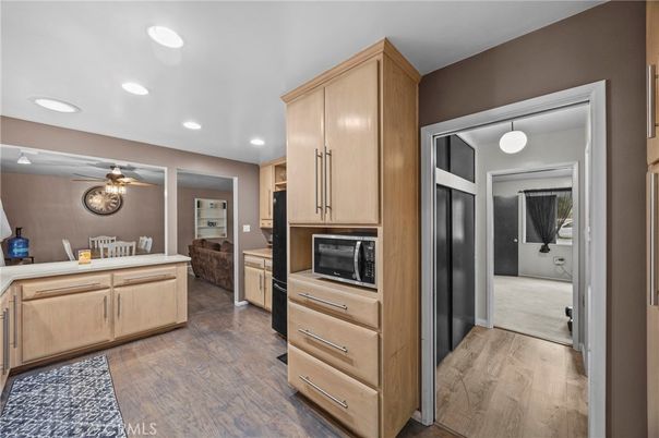 Interior, Kitchen, Pendant Lights, Recessed Lighting, Wood Texture Flooring