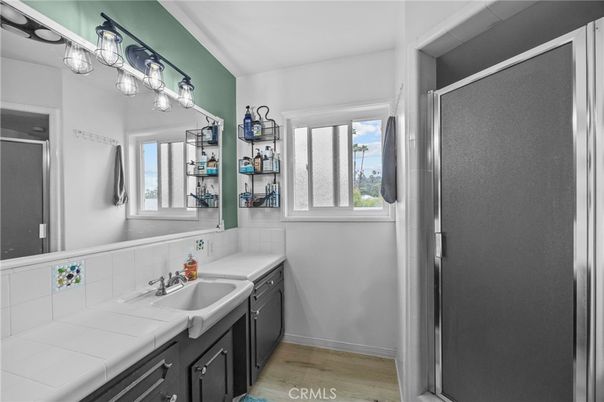 Bathroom, Interior, Tile Countertops, Wood Texture Flooring