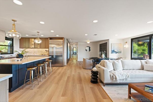 Interior, Kitchen, Living room, Pendant Lights, Recessed Lighting, Stainless Steel Appliances, Wood Texture Flooring