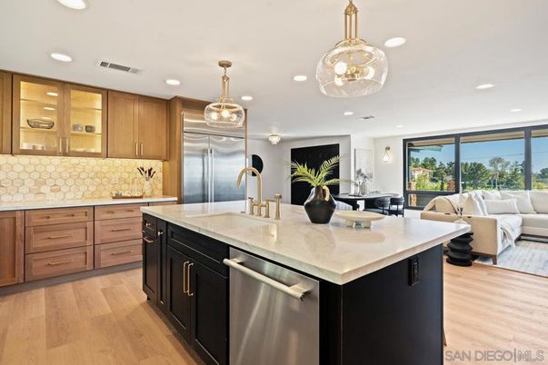 Interior, Kitchen, Living room, Pendant Lights, Recessed Lighting, Stainless Steel Appliances, Wood Texture Flooring