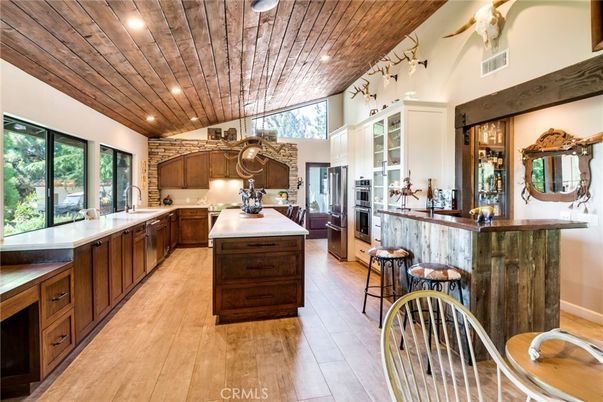 Interior, Kitchen, Recessed Lighting, Wooden Ceilings, Wood Texture Flooring
