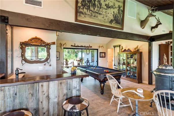 Billiard Table, Game Room, Interior, Wooden Beams, Wood Texture Flooring