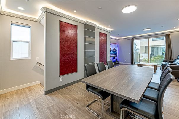 Dining room, Interior, Recessed Lighting, Wood Texture Flooring